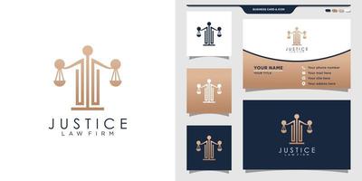logo della legge di giustizia con concetto creativo e design di biglietti da visita. modello di logo. vettore premium