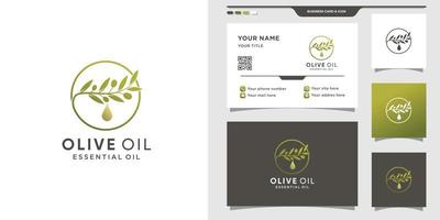 logo oliva combinato con lo stile della goccia d'acqua e il concetto di cerchio, il logo dell'olio d'oliva e il design del biglietto da visita premium vector