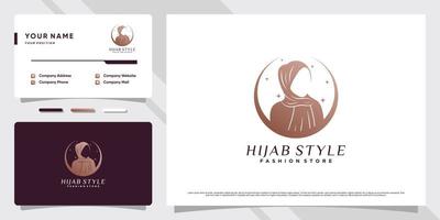 bellezza donna logo musulmano che indossa l'hijab con elemento creativo e biglietto da visita design vettore premium