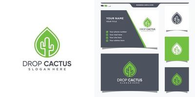 logo cactus con concetto di stile goccia d'acqua. logo cactus e design del biglietto da visita vettore premium