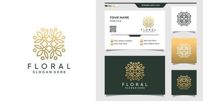 design del logo floreale con stile line art e design del biglietto da visita vettore premium