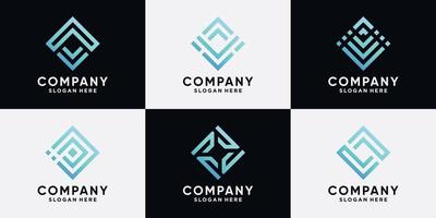 set di design creativo del logo aziendale per affari con stile art line e concetto moderno vettore