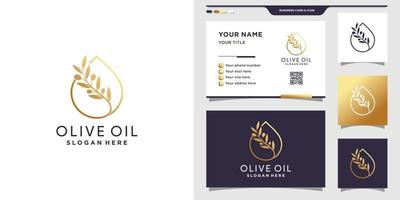 logo di olio d'oliva e goccia d'acqua con stile line art e design del biglietto da visita vettore premium