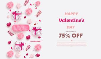 Felice San Valentino banner con cuori di lusso rosso e rosa
