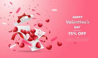 Confezione regalo bianca a sorpresa con nastro rosso e palloncino Hearts vettore