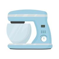 attrezzatura da cucina, miscelatore elettrico con ciotola di vetro di colore azzurro isolato su sfondo bianco illustrazione vettoriale d'archivio. oggetto domestico grafico, dispositivo lucido