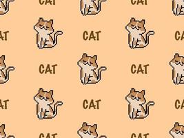 modello senza cuciture del personaggio dei cartoni animati del gatto su stile marrone background.pixel vettore