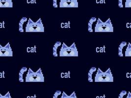modello senza cuciture del personaggio dei cartoni animati del gatto su stile background.pixel blu vettore