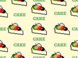 Modello senza cuciture del personaggio dei cartoni animati della torta di frutta su stile background.pixel giallo vettore