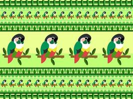 modello senza cuciture del personaggio dei cartoni animati del pappagallo su fondo verde vettore