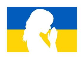 sagoma di donna che prega sulla bandiera dell'ucraina vettore