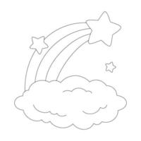 arcobaleno e nuvola. pagina del libro da colorare per bambini. personaggio in stile cartone animato. illustrazione vettoriale isolato su sfondo bianco.