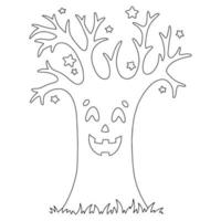 albero magico. pagina del libro da colorare per bambini. tema di halloween. personaggio in stile cartone animato. illustrazione vettoriale isolato su sfondo bianco.