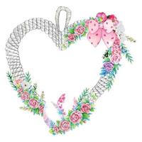 bella corona di fiori di cuore, cornice floreale. illustrazione vettoriale.