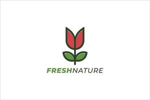 colore rosso verde foglia semplice tulipano fiore fresco ambiente logo vettore