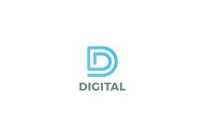 lettera d colore blu creativo e line art logo aziendale tecnologico digitale vettore