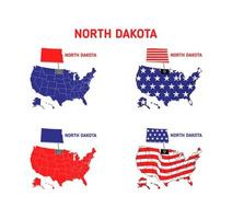 mappa del nord dakota con l'illustrazione del design della bandiera degli stati uniti vettore