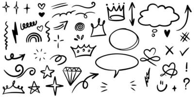 elementi doodle set disegnati a mano per concept design isolato su sfondo bianco. illustrazione vettoriale.