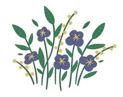 illustrazione vettoriale di composizioni floreali viola. bouquet di piante decorative da giardino. raccolta di bellissime erbe e fiori primaverili ed estivi.