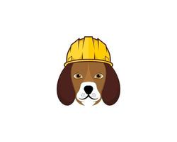 cane che usa il logo dell'illustrazione del casco da costruzione vettore