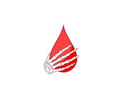 scheletro mano che tiene il logo dell'illustrazione del sangue vettore