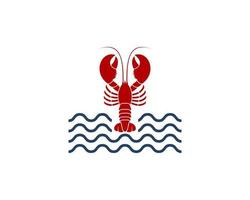 aragosta sul logo dell'onda del mare vettore