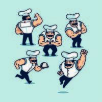 Set di Cartoon Bodybuilder Chef vettore