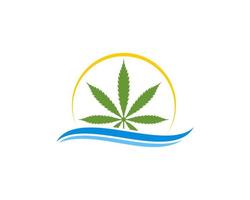 foglia di cannabis sul logo delle onde del mare