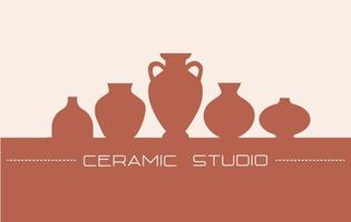 banner orizzontale da studio in ceramica in stile piatto minimale. ceramiche antiche moderne per l'interior design. illustrazione vettoriale