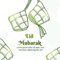 illustrazione di eid mubarak con il concetto di ketupat. stile schizzo disegnato a mano vettore