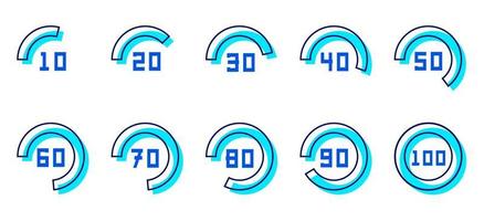 percentuale del cerchio vettoriale hi tech da dieci a cento. dal 10 al 100 percento nel set di icone del cerchio, elementi di design moderno di progresso infografica