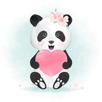 Panda che tiene l'illustrazione disegnata a mano del cuore vettore