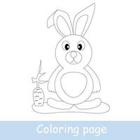 Pagina da colorare di lepre simpatico cartone animato. impara a disegnare animali. linea arte vettoriale, disegno a mano. libro da colorare per bambini vettore