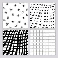 insieme di motivi geometrici di elementi disegnati a mano. sfondo vettoriale di strisce, punti, cerchi in nero su sfondo bianco. design moderno e minimalista