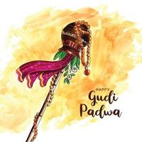 biglietto di auguri per il festival culturale di gudi padwa con sfondo ad acquerello vettore