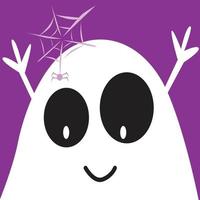 viso fantasma carino con sfondo viola nella festa di halloween vettore