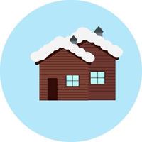 casa innevata in legno, illustrazione, vettore su sfondo bianco.