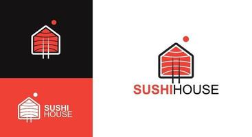 modello di logo di carne di sushi con le bacchette, icona della casa di sushi. illustrazione vettoriale di sushi bar