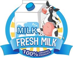 mucca del fumetto con l'etichetta del latte fresco vettore