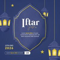banner quadrato iftar ramadan con lanterne e stelle vettore