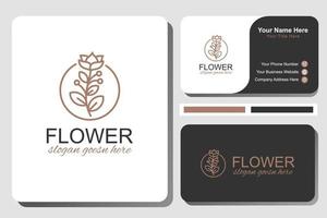 elegante logo del fiore di bellezza della natura, logo floreale line art per donna, cosmetici, salone di bellezza con design della carta d'identità vettore