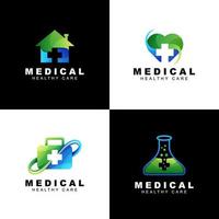 set logo farmacia medica. casa medica, assistenza sanitaria, salute degli strumenti, modello vettoriale medico di laboratorio