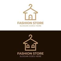 design del logo del negozio di moda o del negozio di abbigliamento in stile line art con due versioni vettore