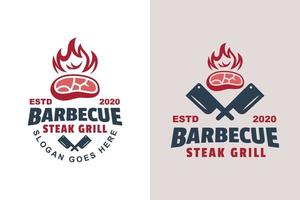 bistecca barbecue vintage logo alla griglia due versioni vettore