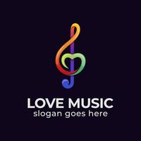 logo di musica d'amore colorato moderno. studio musicale logo design, modello vettoriale