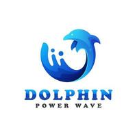 delfino blu astratto che salta con l'illustrazione vettoriale del design del logo del gradiente dell'onda, design dell'icona simbolo
