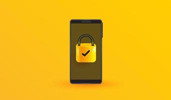 icona di sicurezza del telefono. icona protetta da password su sfondo giallo per applicazioni mobili e concetto di sito Web 3d illustrazione vettoriale stile
