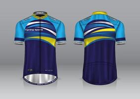 design della maglia per il ciclismo, vista frontale e posteriore e facile da modificare e stampare su tessuto, abbigliamento sportivo per squadre di ciclismo vettore