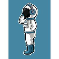 astronauta che ascolta la progettazione grafica del logo della mascotte di musica vettore