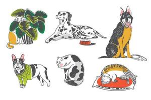 set di illustrazioni per animali domestici di diversi tipi